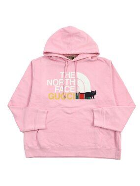 Gucci the North Face Cotton Logo Print Pullover Hoodie Pink